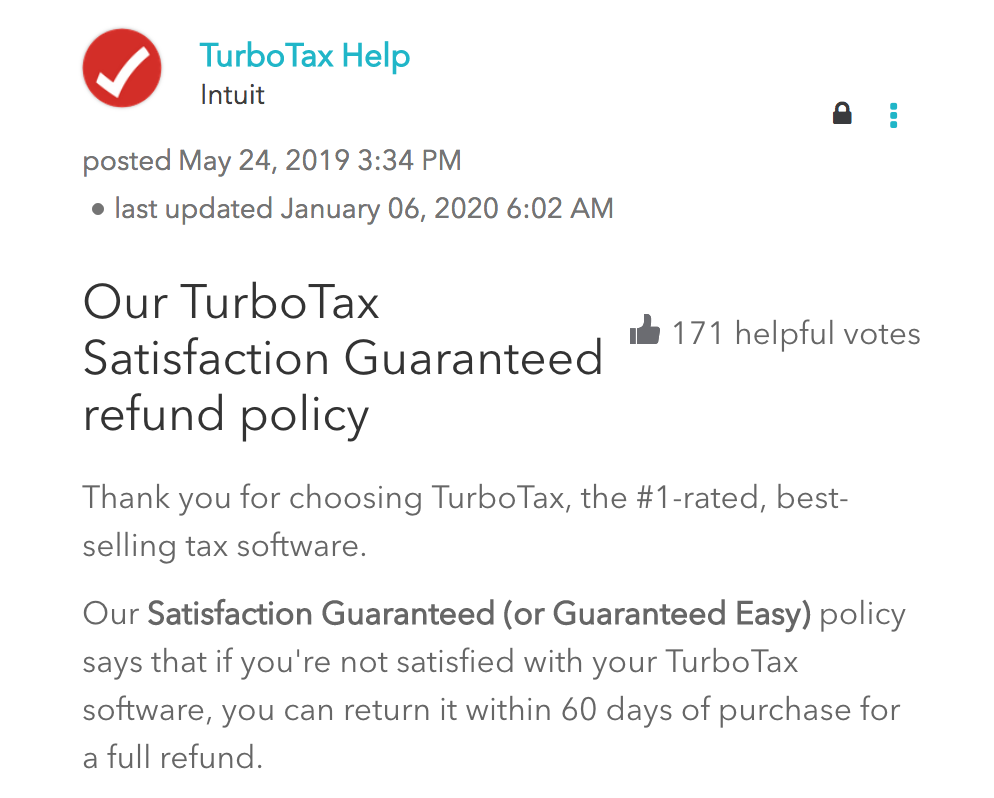 Turbotax Refund Return Policy 2020 Update